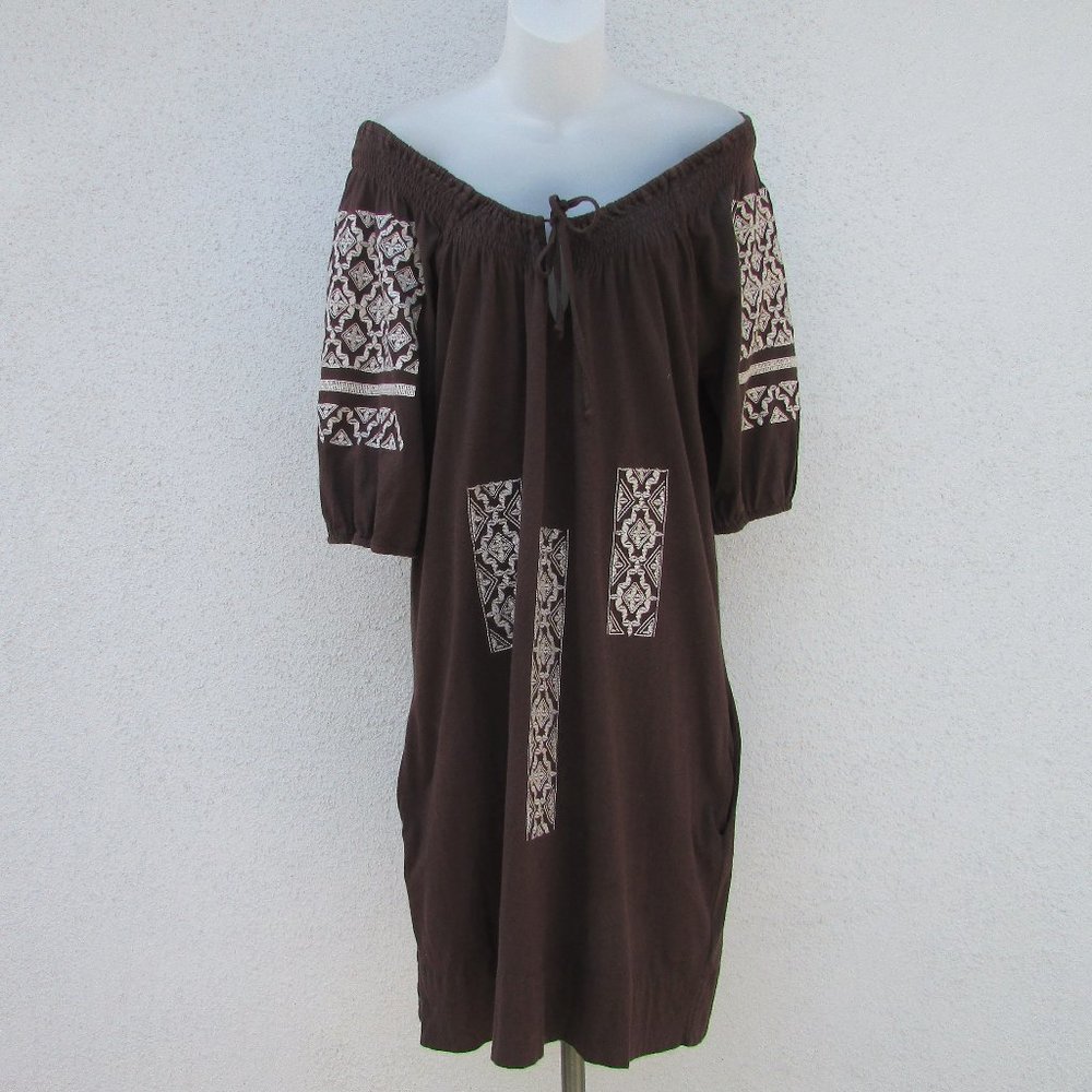 BCBGMaxAzria brown embroider off shoulder dress XL